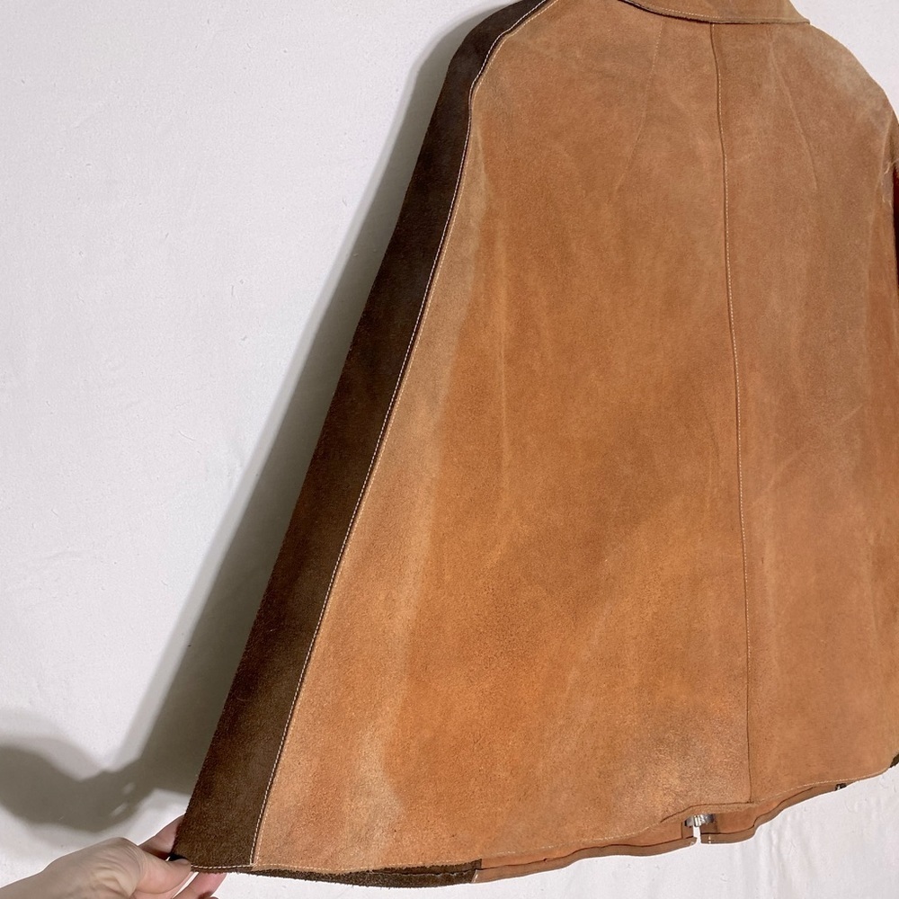 Vintage Two Tone Tan Brown Suede Leather Cape M Boho Western - Picture 13 of 16